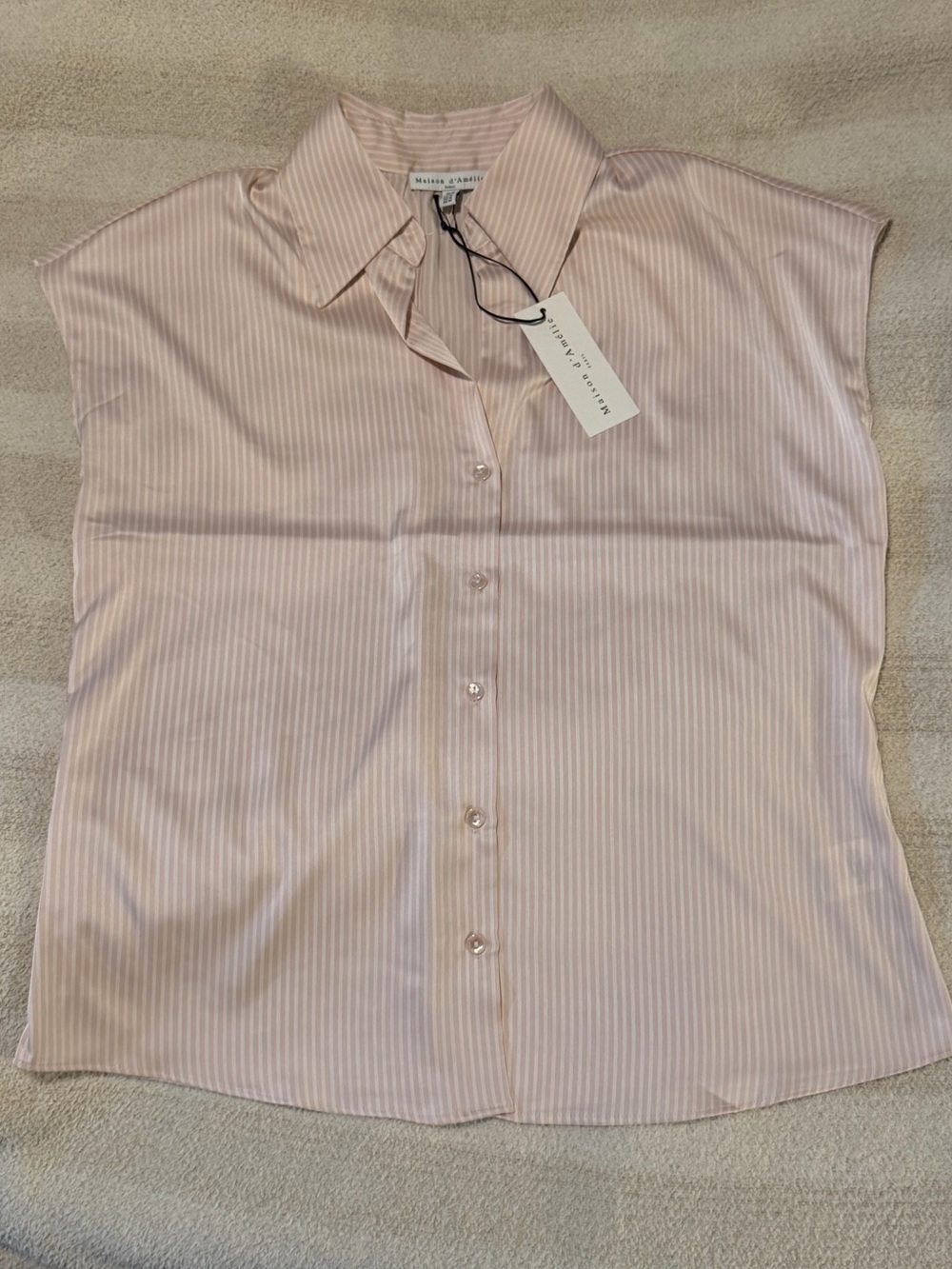 Pink Sleeveless Striped Button-Down Shirt